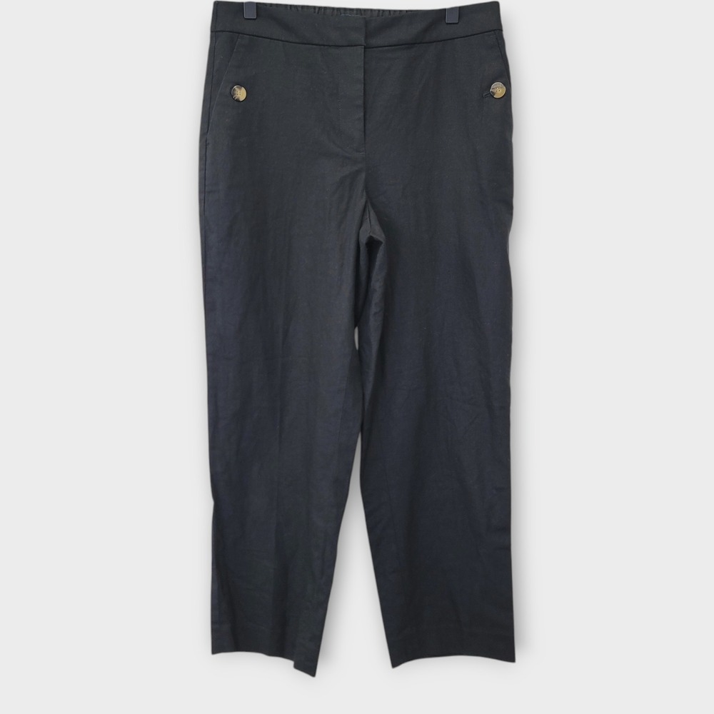 J Crew Linen Cotton Cropped Pants Womens 8 Black Coastal Resort Nautical